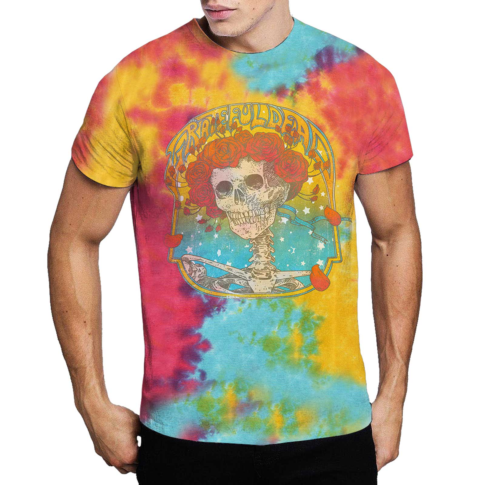 Grateful Dead Skull with Flowers Tie Dye T-Shirt