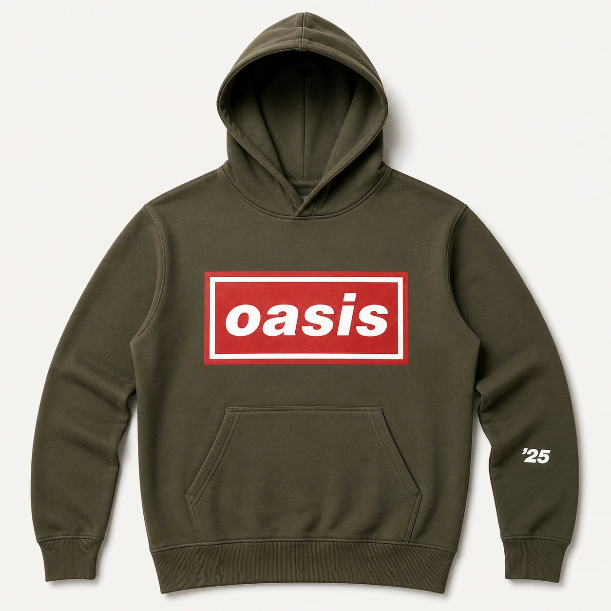 Image of Oasis Kids Pullover Hoodie: Red Decca Logo (Khaki Green) (Ex-Tour)