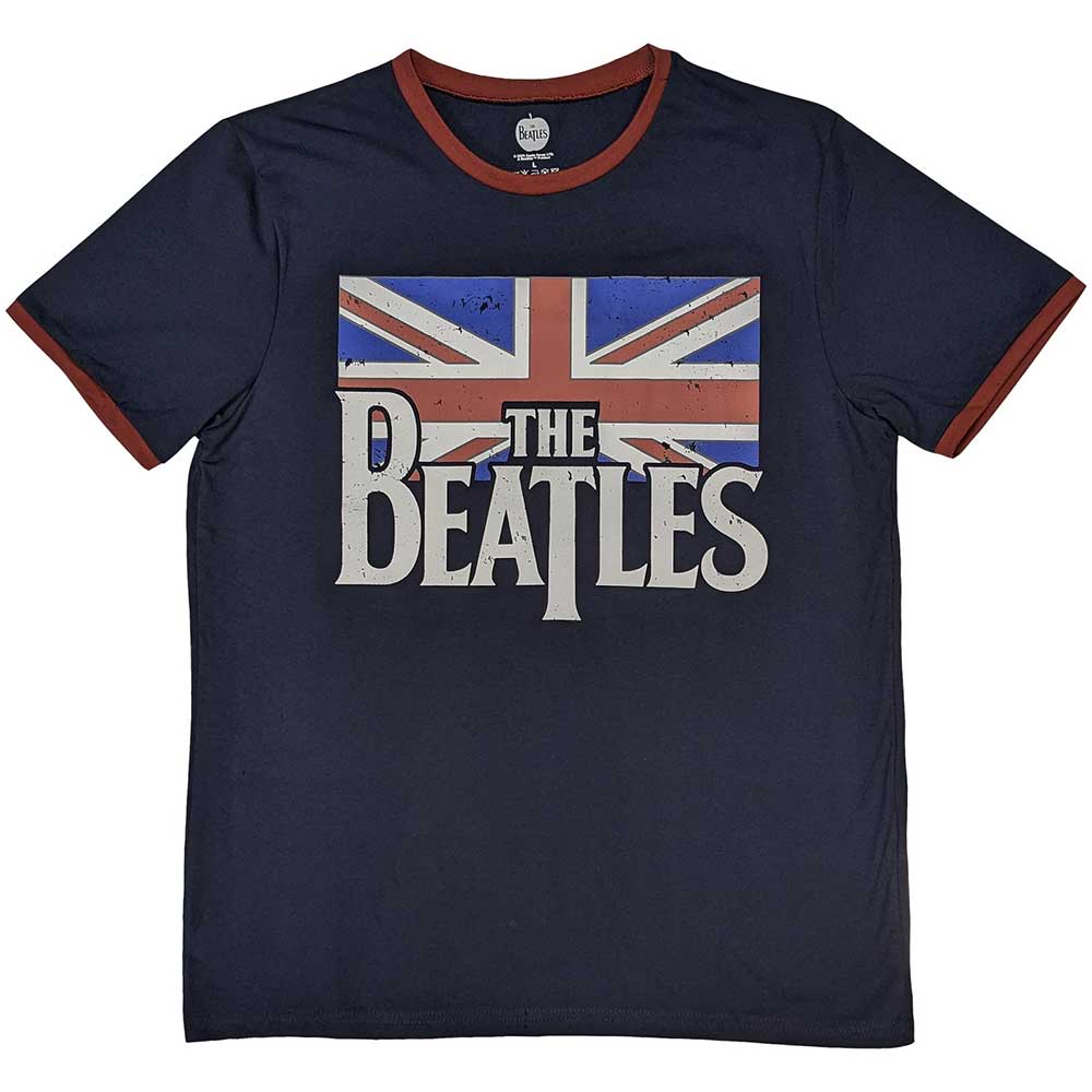 The Beatles Ringer T-Shirt- Drop T Logo - Vintage Flag