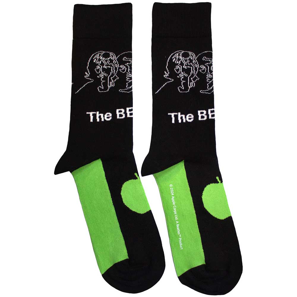 Image of The Beatles Unisex Ankle Socks - White Album Faces Outlines & Apple (SIZE 7 - 11) Rock Off