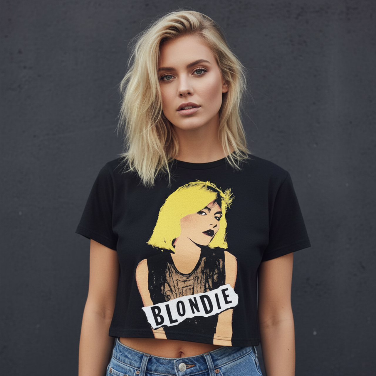 Image of Blondie Ladies Crop Top: Side Glance (Black)
