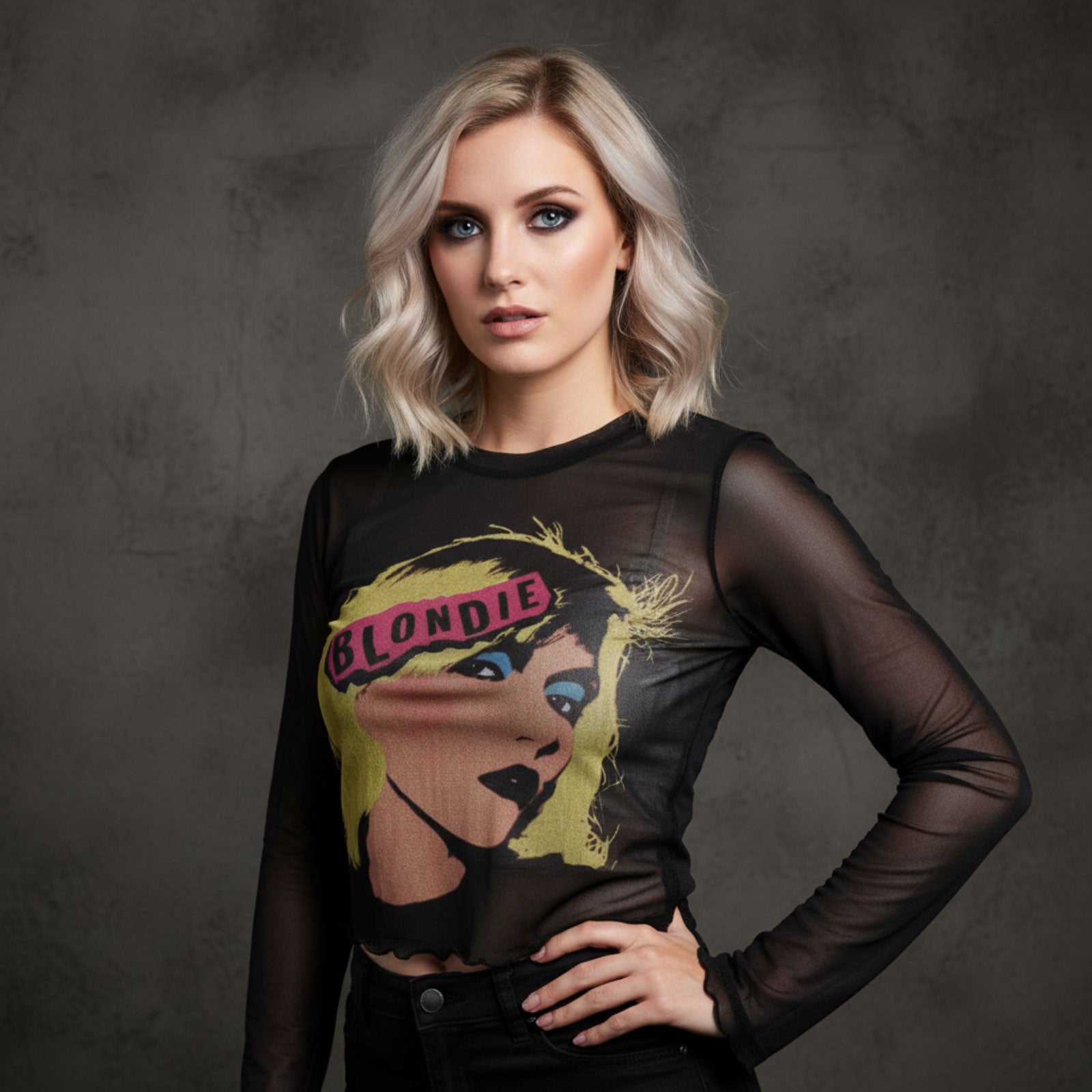 Image of Blondie Ladies Long Sleeve Mesh Crop Top: Punk Poster