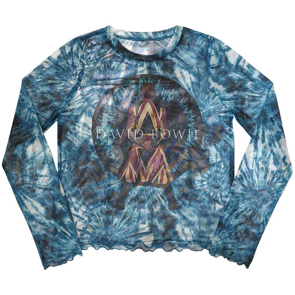 Image of David Bowie Ladies Long Sleeve Mesh Crop Top: Live & Well