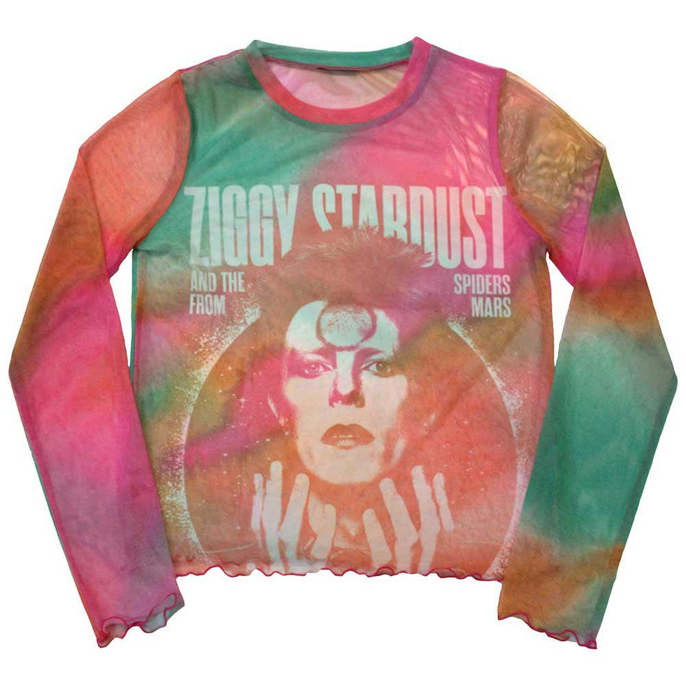 Image of David Bowie Ladies Long Sleeve Mesh Crop Top: Ziggy v2