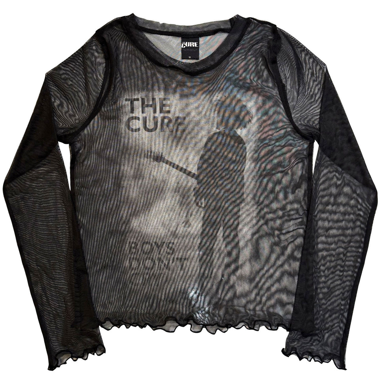 Image of The Cure Ladies Long Sleeve Mesh Crop Top: Boys Don't Cry