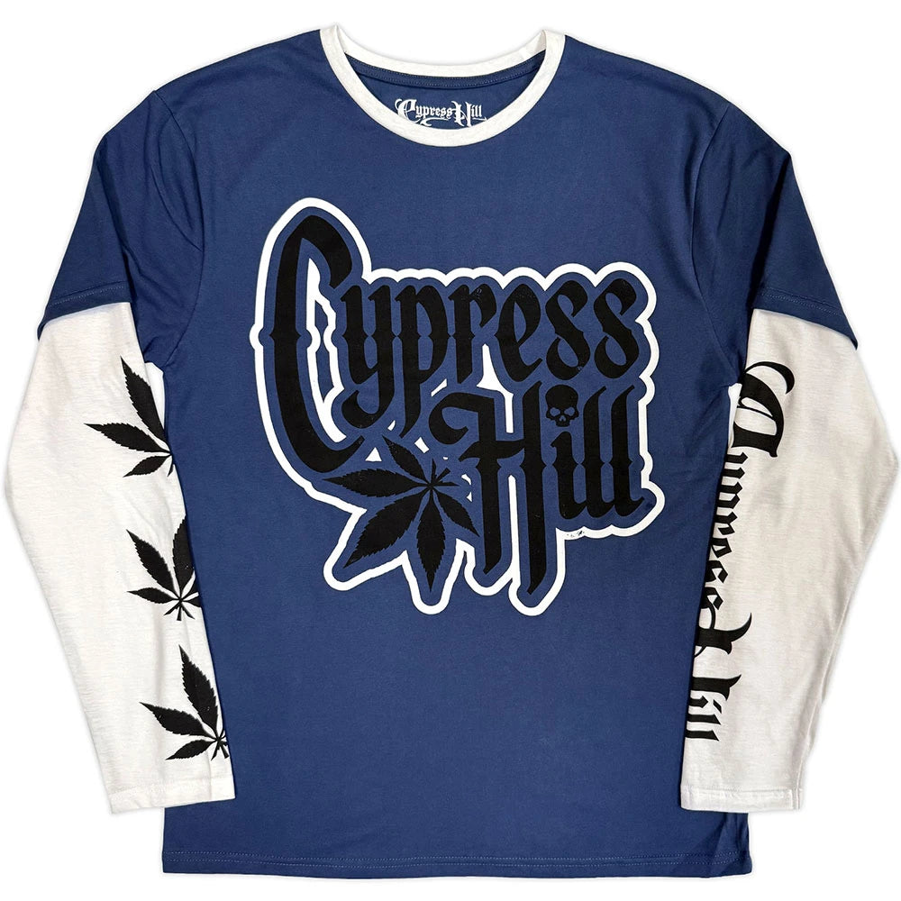 Image of Cypress Hill Unisex 2 In 1 Layered Long Sleeve T-Shirt: Leaf & Logo