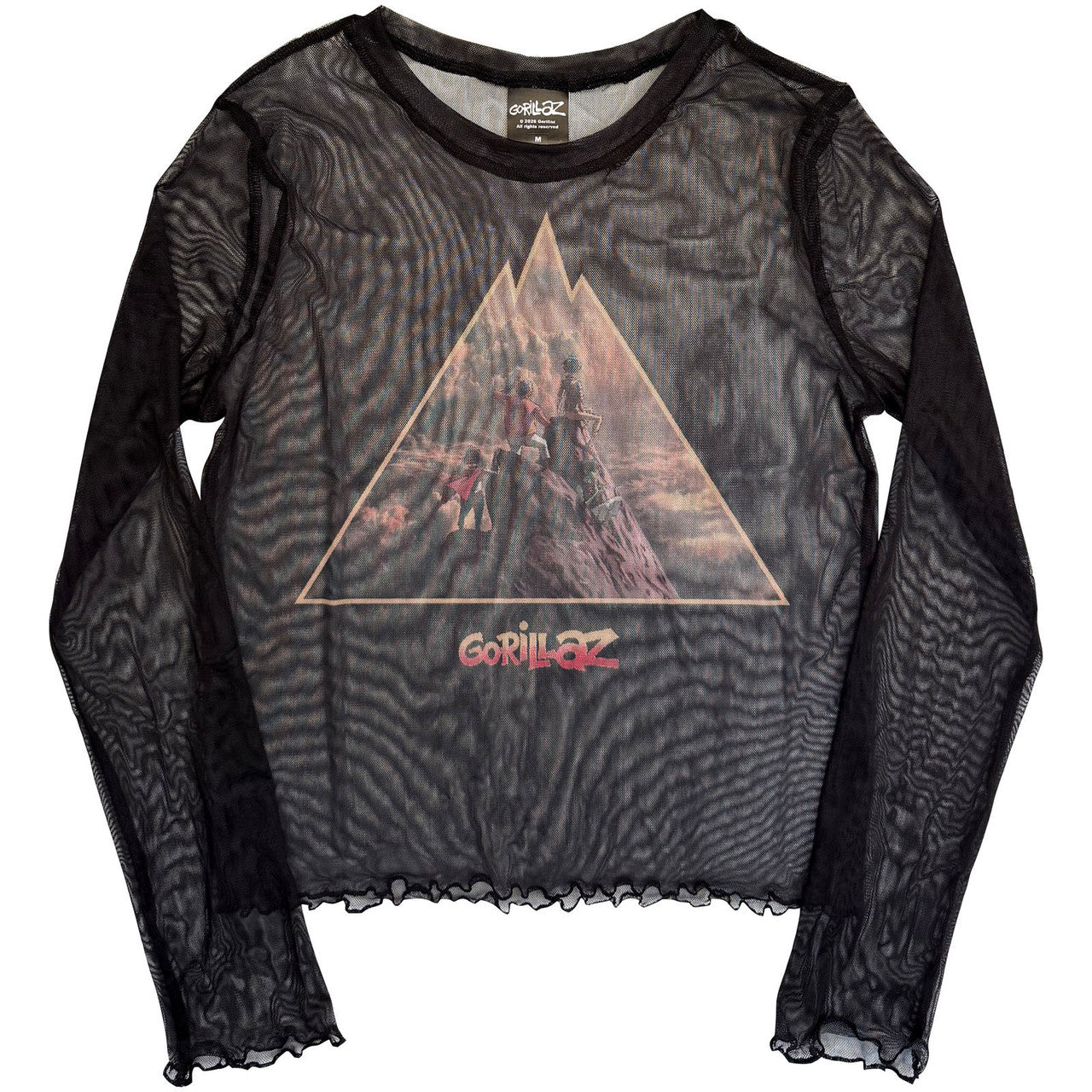 Image of Gorillaz Ladies Long Sleeve Mesh Crop Top: The Mountain