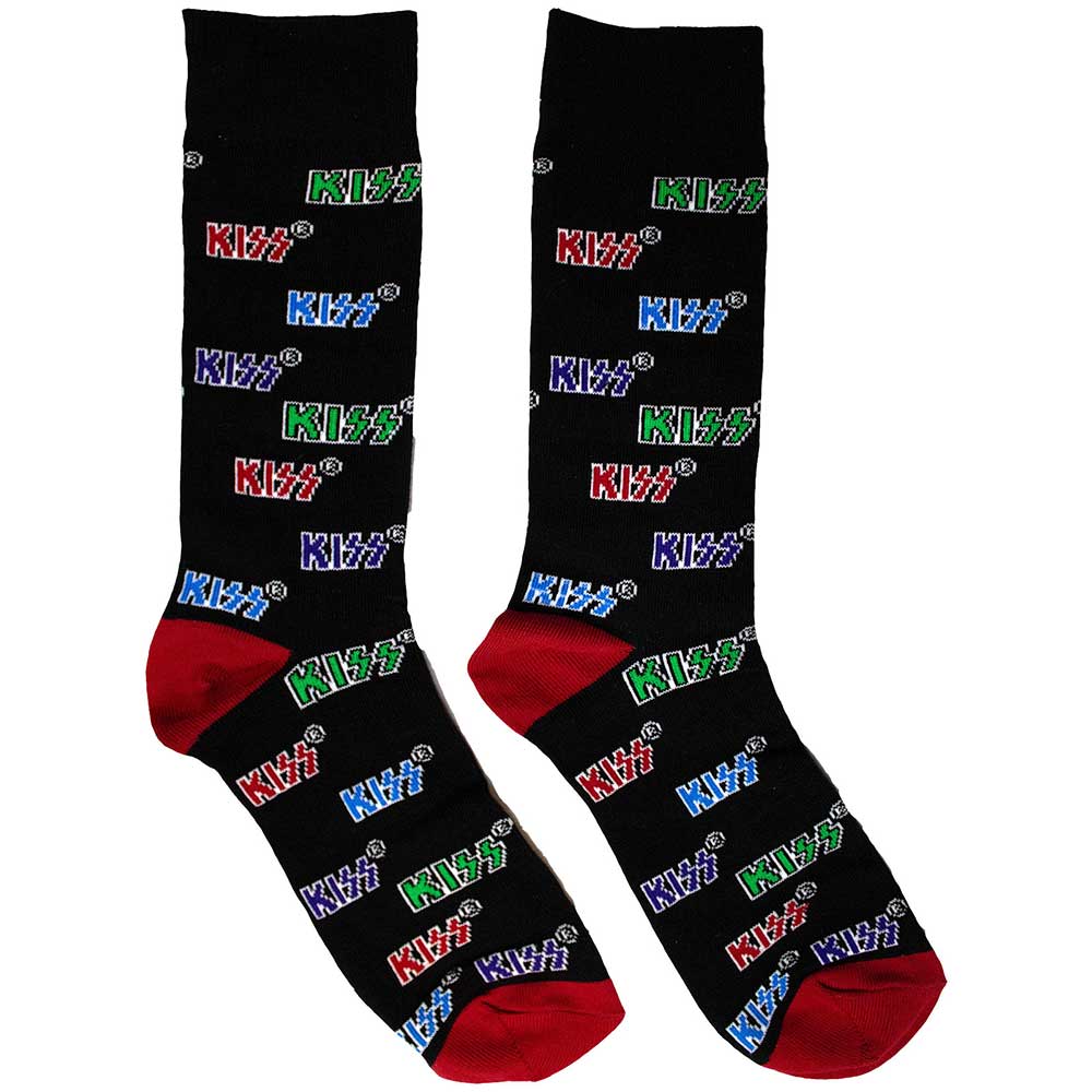 Image of KISS Unisex Ankle Socks: Coloured Logos Pattern Rock Off