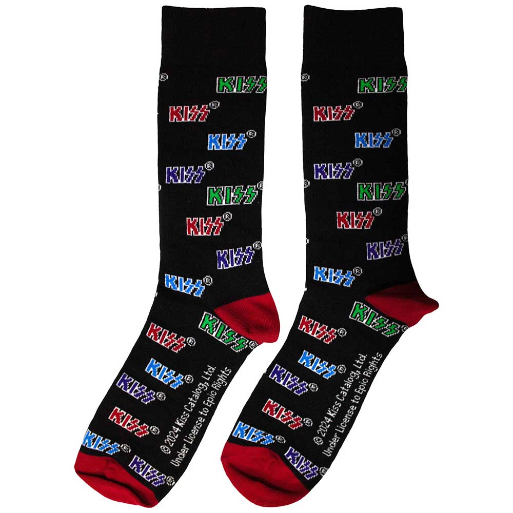 Image of KISS Unisex Ankle Socks: Coloured Logos Pattern Rock Off