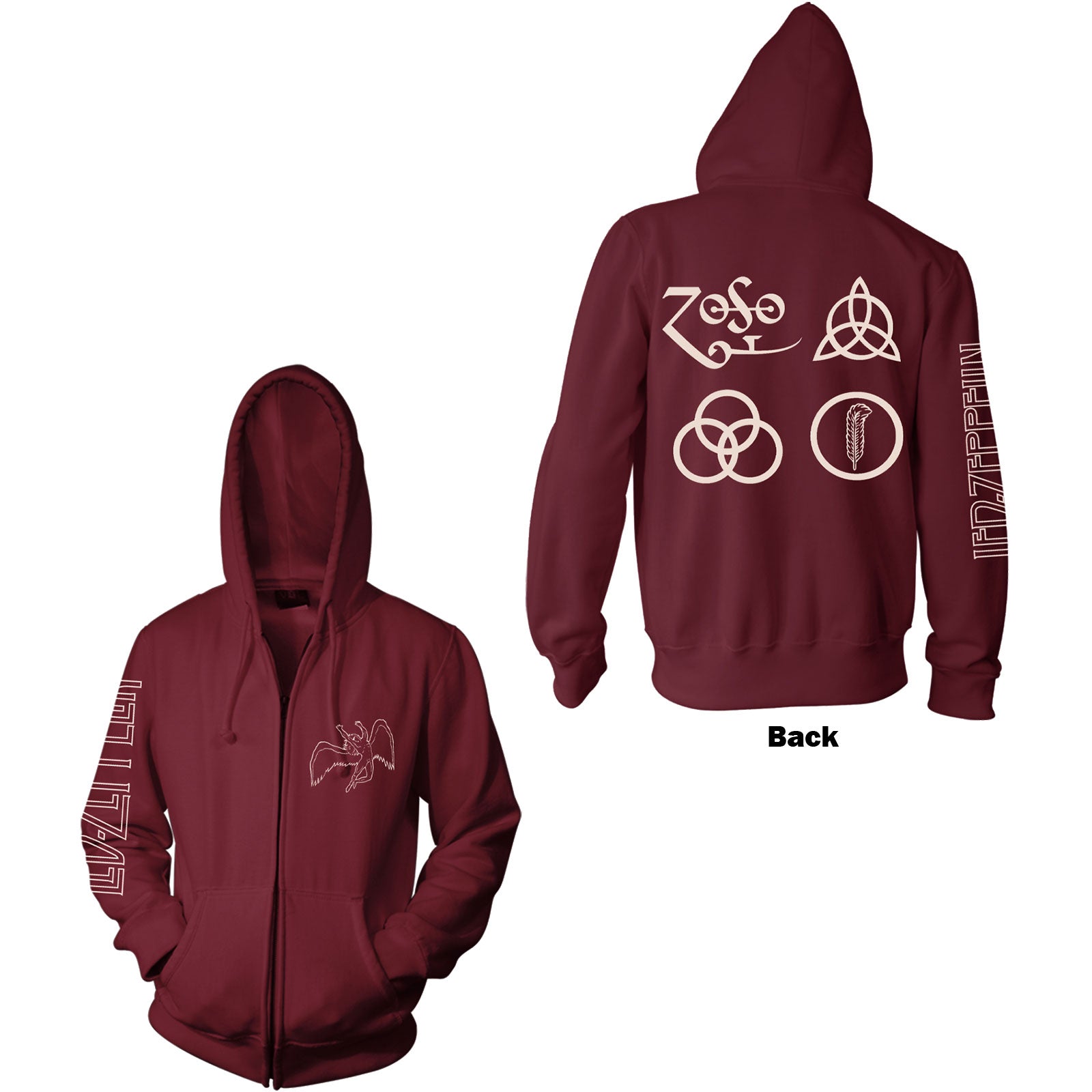 Image of Led Zeppelin Unisex Zipped Hoodie - Symbols Rock Off