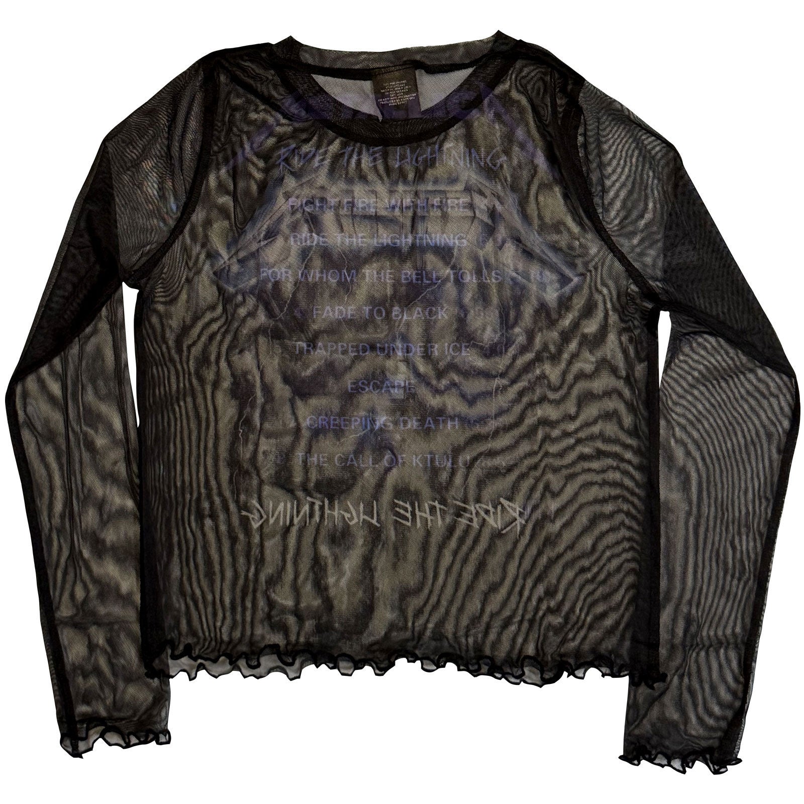 Image of Metallica Ladies Long Sleeve Mesh Crop Top: Ride The Lightning