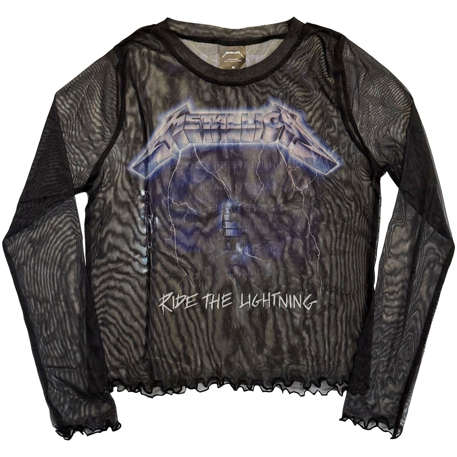 Image of Metallica Ladies Long Sleeve Mesh Crop Top: Ride The Lightning