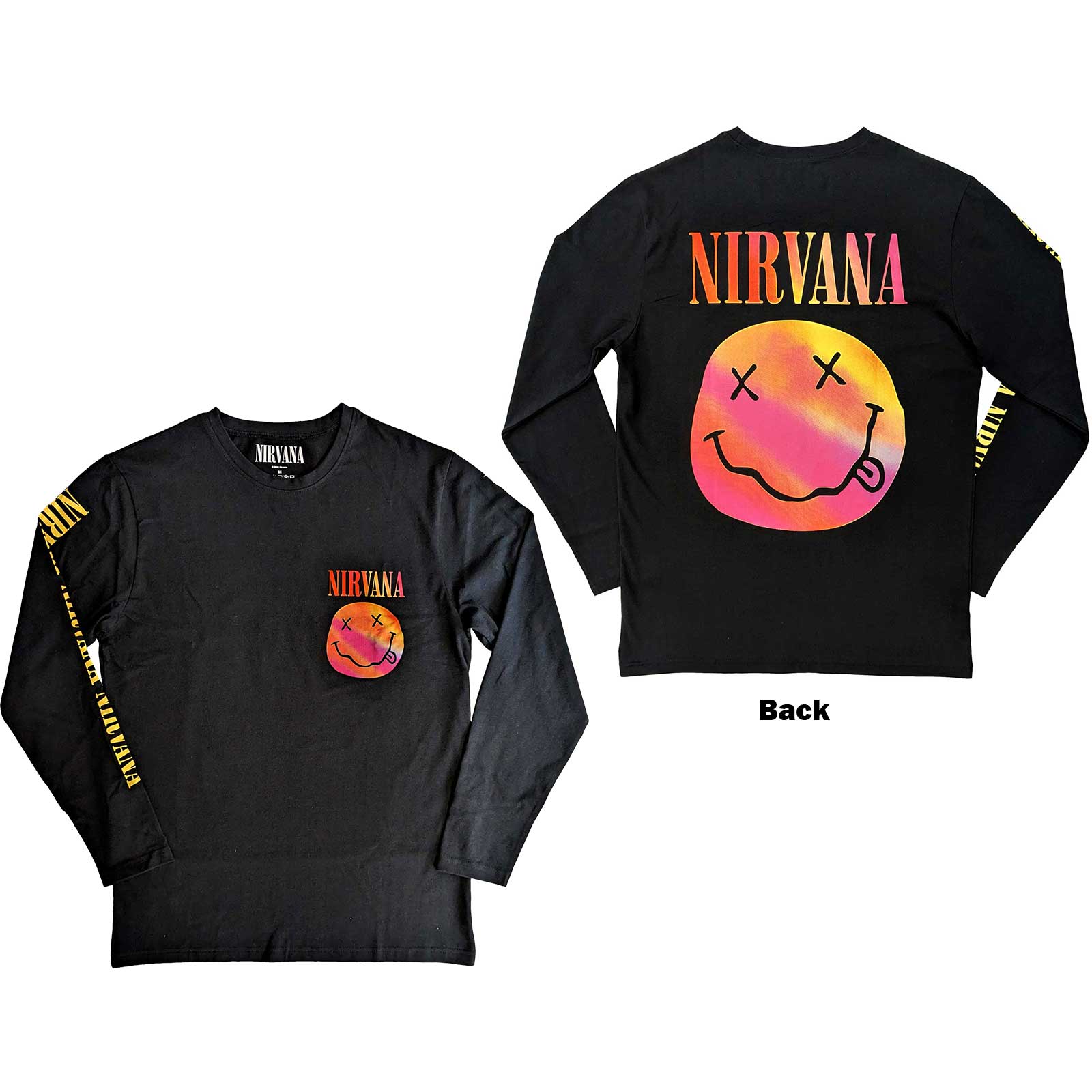 Image of Nirvana Unisex Long Sleeve T-shirt - GRADIENT HAPPY FACE Rock Off