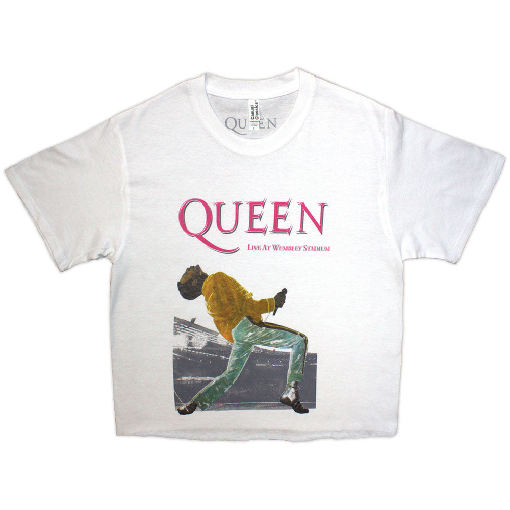 Image of Queen Ladies Crop Top: Wembley Stadium Magenta Logo
