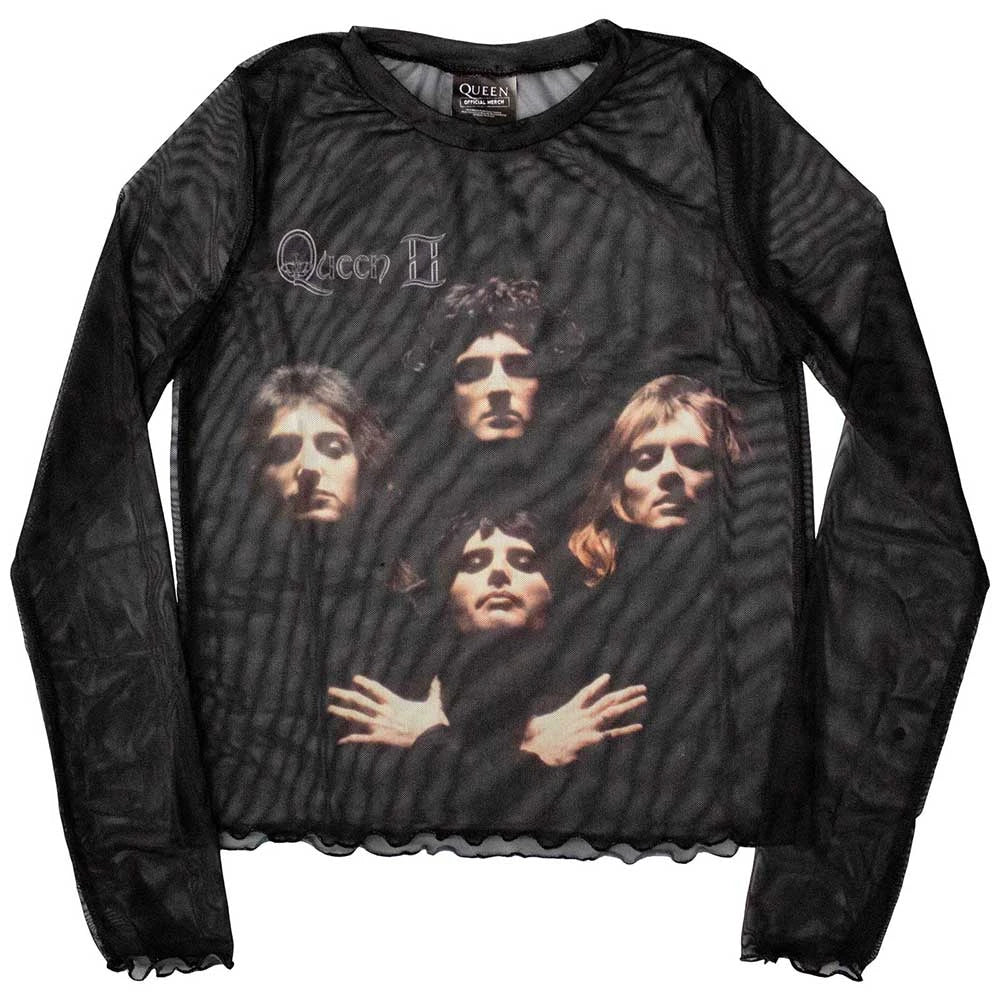 Image of Queen Ladies Long Sleeve Mesh Crop Top: Bo Rhap Classic