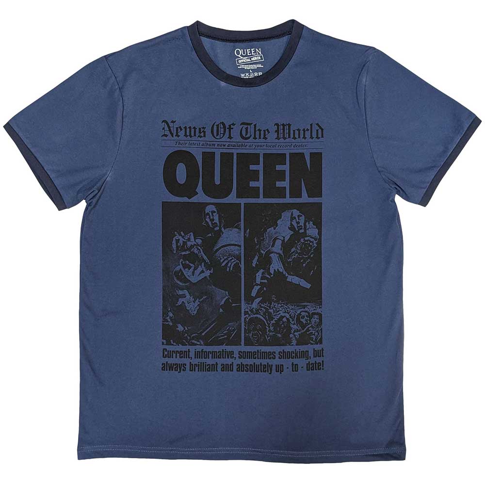 Image of Queen  Unisex Ringer T-shirt - News Of The World 40th Front page Rock Off