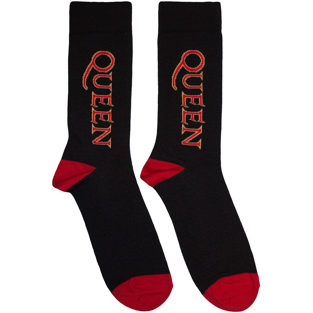 Image of Queen Unisex Ankle Socks: Red Logo Vertical Rock Off