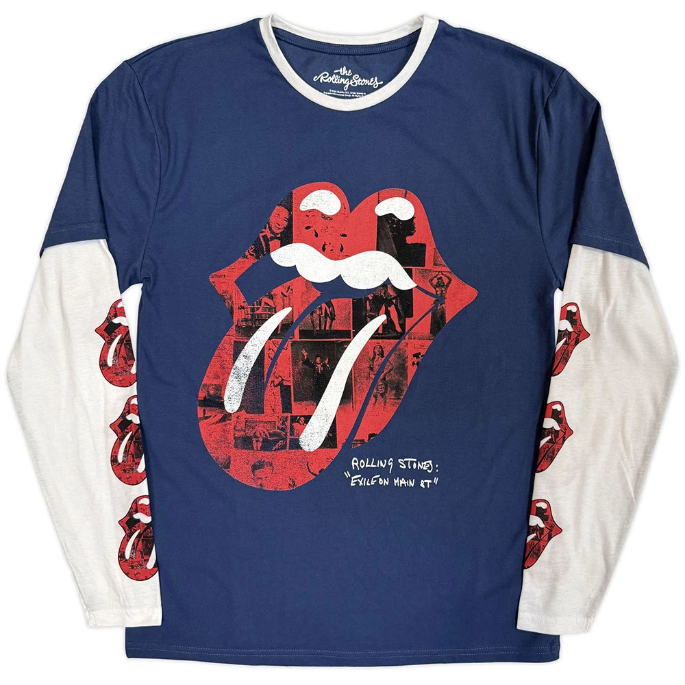 Image of The Rolling Stones Unisex  Layered Long Sleeve T-Shirt: Collage Tongue