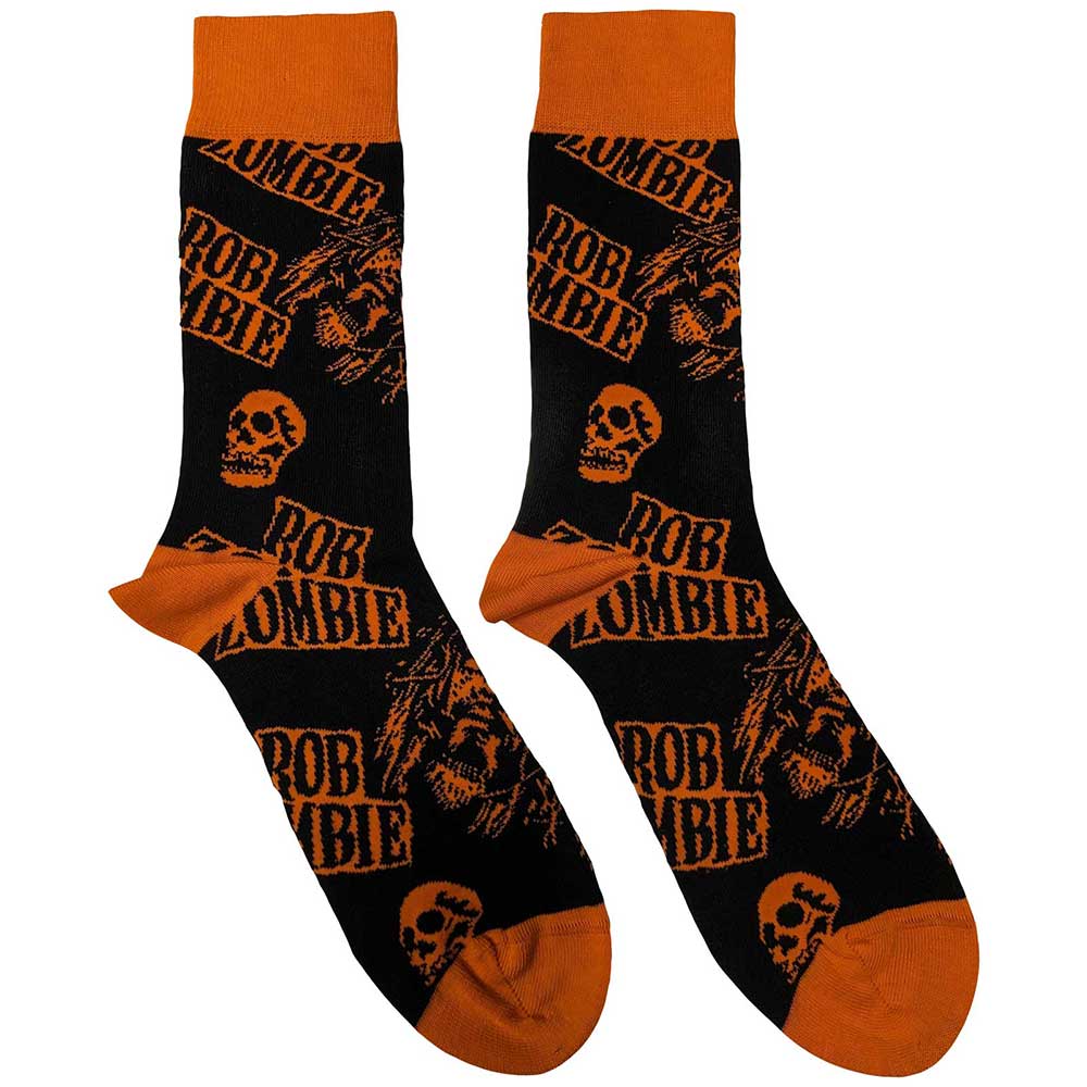 Image of Rob Zombie Unisex Ankle Socks: Skull Face Orange Rock Off