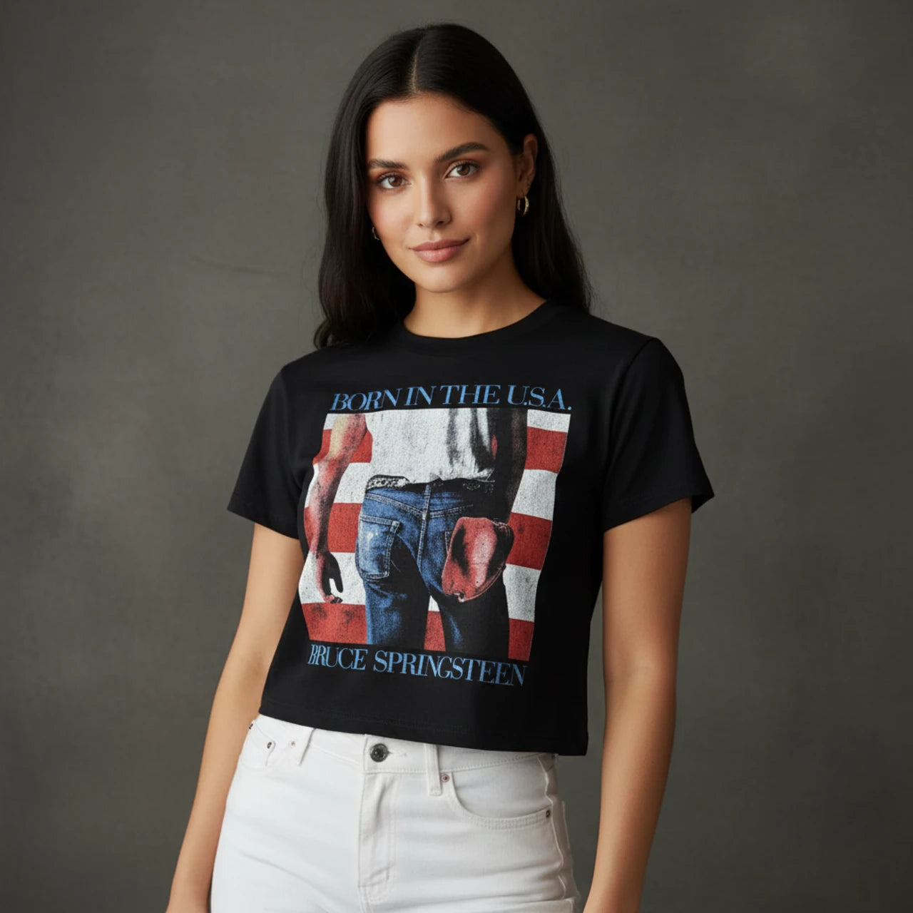 Image of Bruce Springsteen Ladies Crop Top: Born In The USA