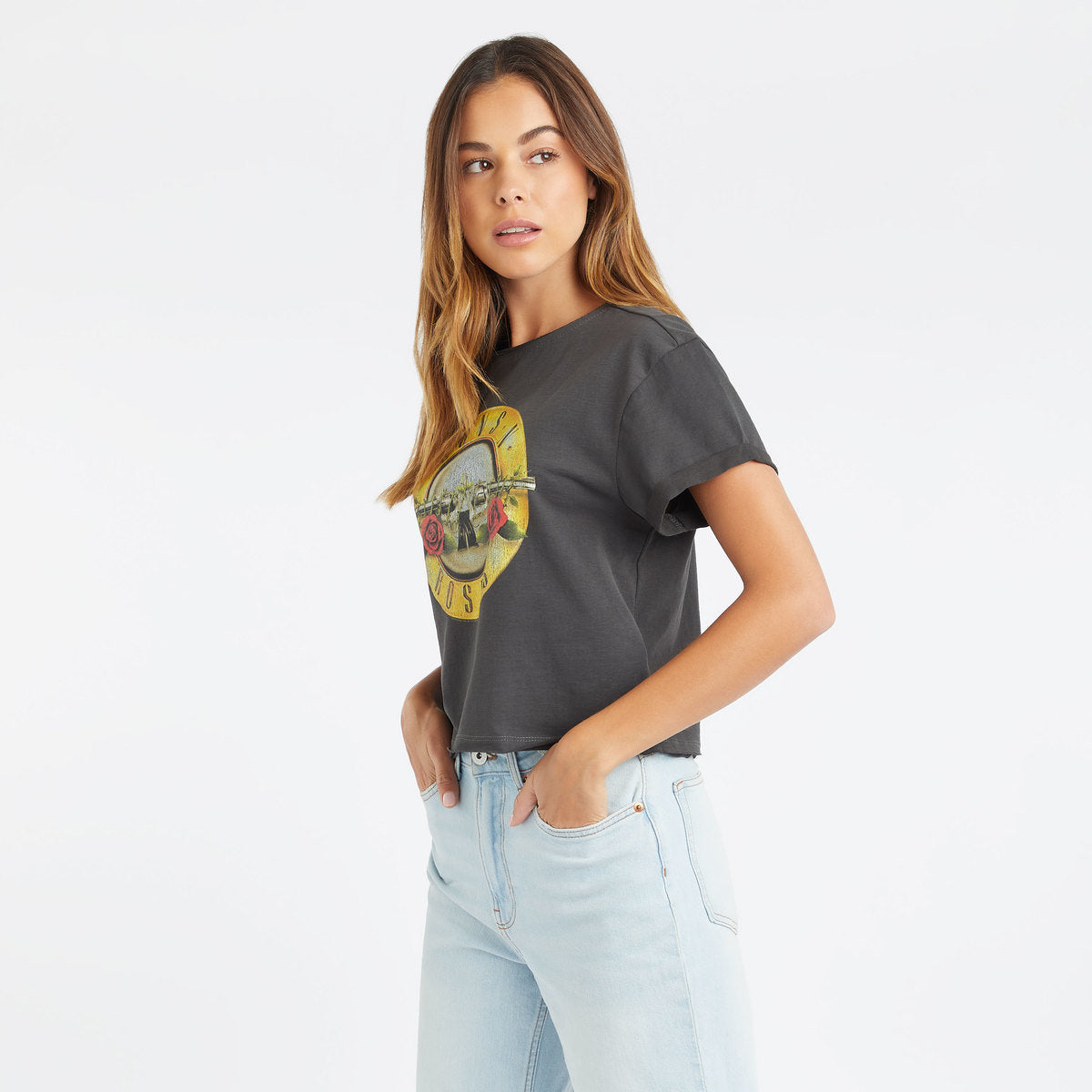 Image of Guns N' Roses Crop Top T Shirt -  Drum Logo Amplified