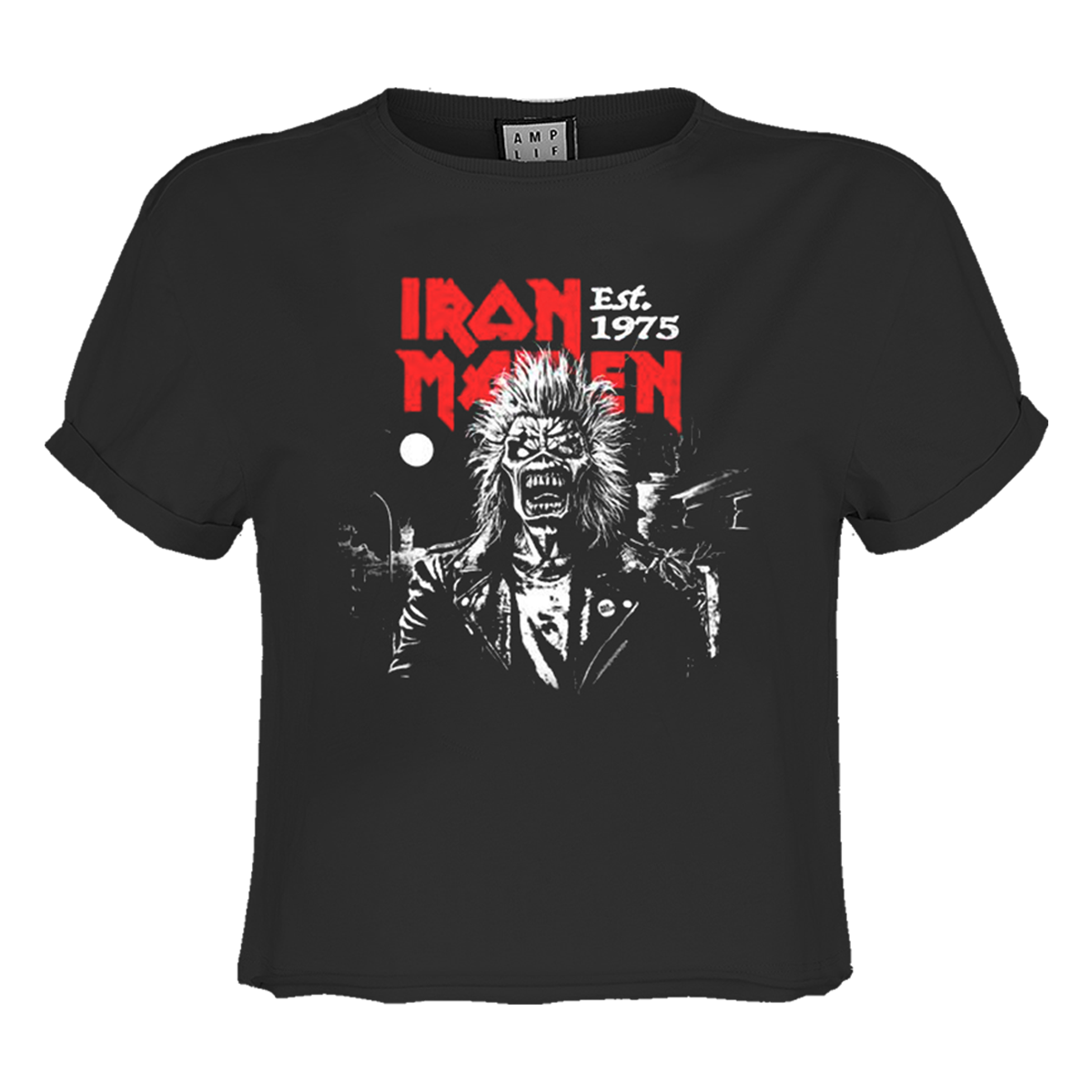 Image of Iron Maiden T-shirt - 50th Eddie 2 colour 1975 Ladies Crop Amplified