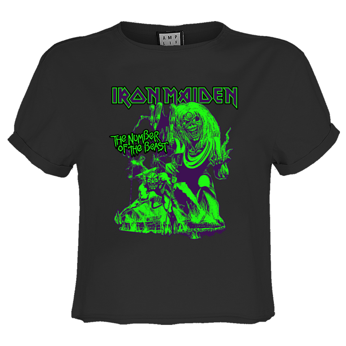 Image of Iron Maiden T-shirt - Neon Beast Crop Top Amplified