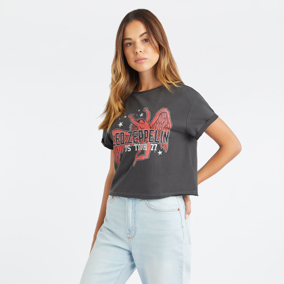 Led Zeppelin Crop Top T Shirt - US Tour 77 Icarus