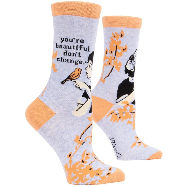 Image of You're Beautiful Don't Change - Blue Q-Crew Socks