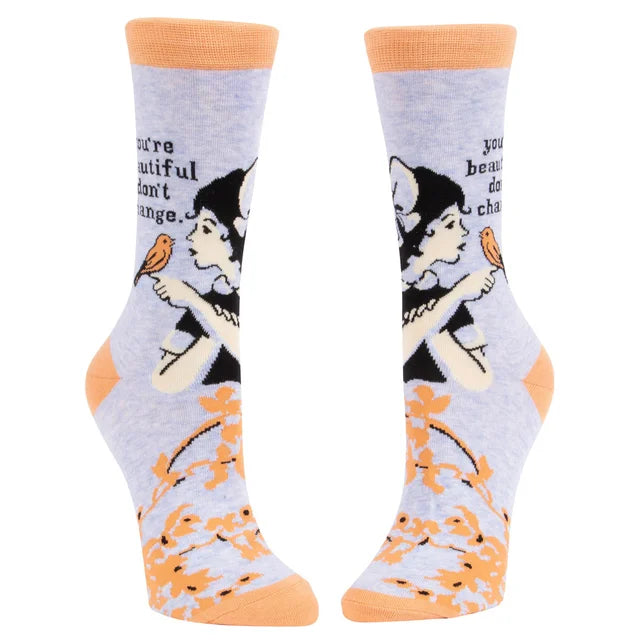 Image of You're Beautiful Don't Change - Blue Q-Crew Socks