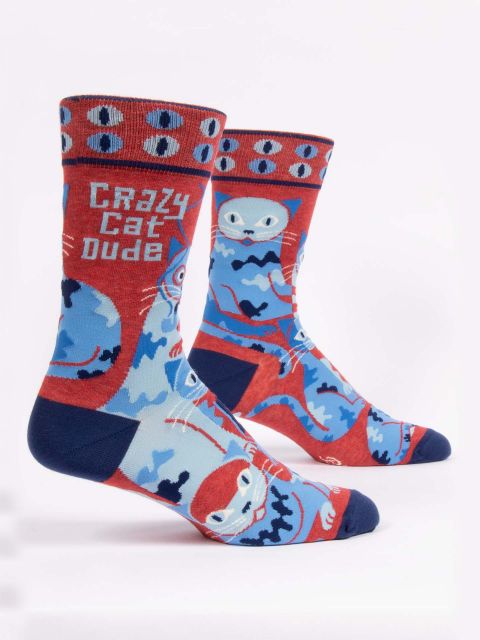 Image of Crazy Cat Dude Men's-Crew Socks