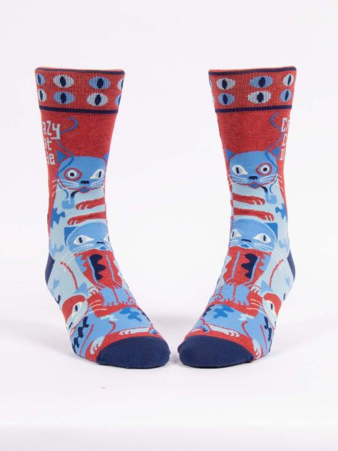 Image of Crazy Cat Dude Men's-Crew Socks
