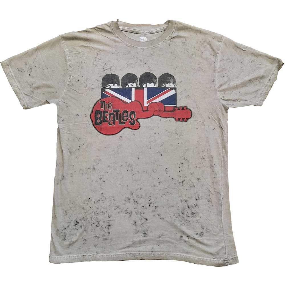 Image of The Beatles T-Shirt-Guitar & Flag - Snow Wash Rock Off