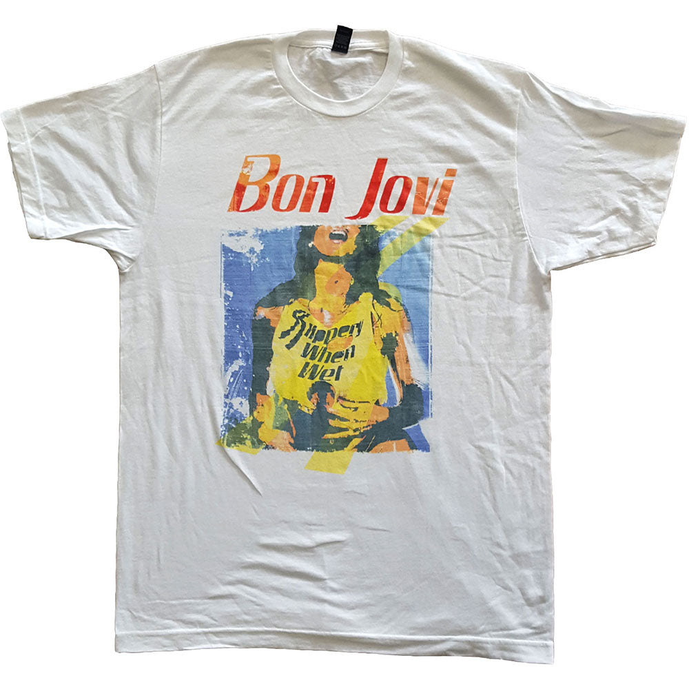 Image of Bon Jovi Unisex T-Shirt - Slippery When Wet Original Cover Rock Off