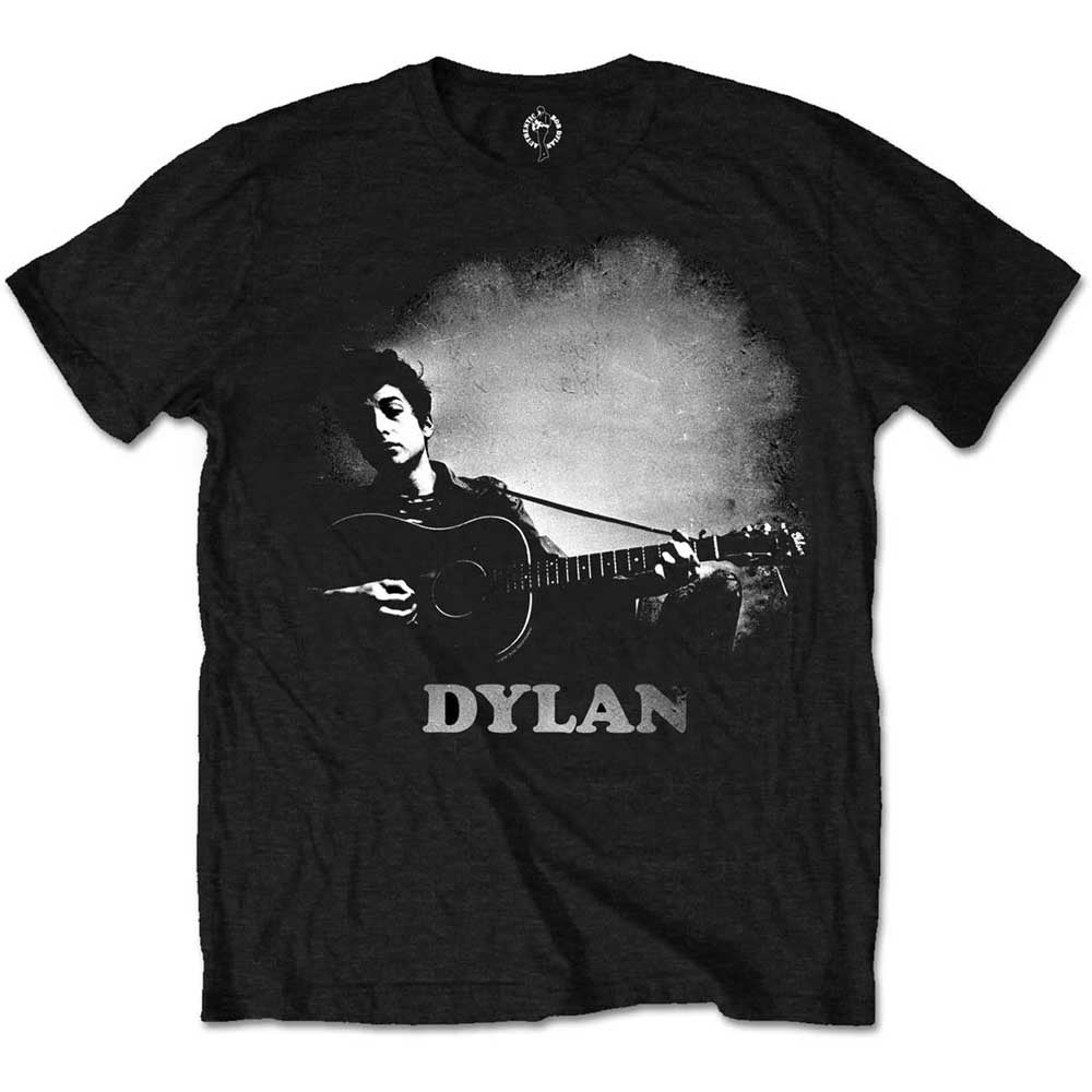 Image of Bob Dylan Unisex T-shirt - Guitar & Logo Rock Off