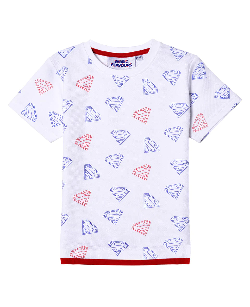 Image of Kid's Superman Repeat Print Piqué Tee Fabric Flavours