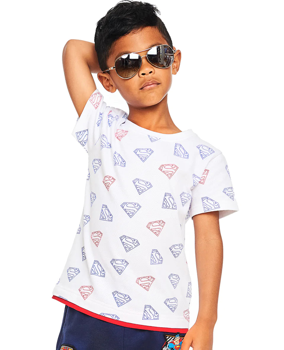 Image of Kid's Superman Repeat Print Piqué Tee Fabric Flavours