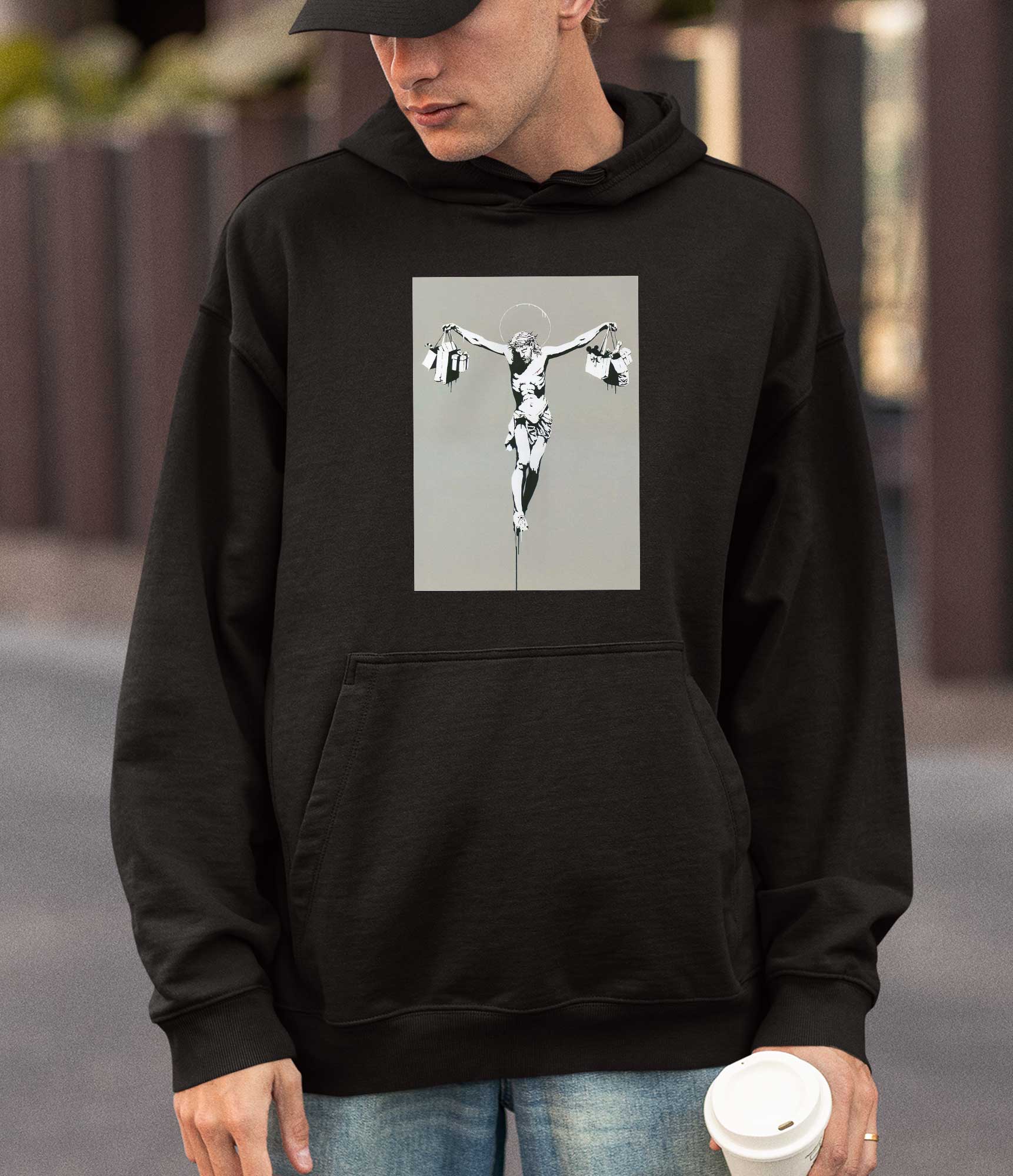 Image of Banksy Hoodie - Jesus Shopping Banksy-Apparel