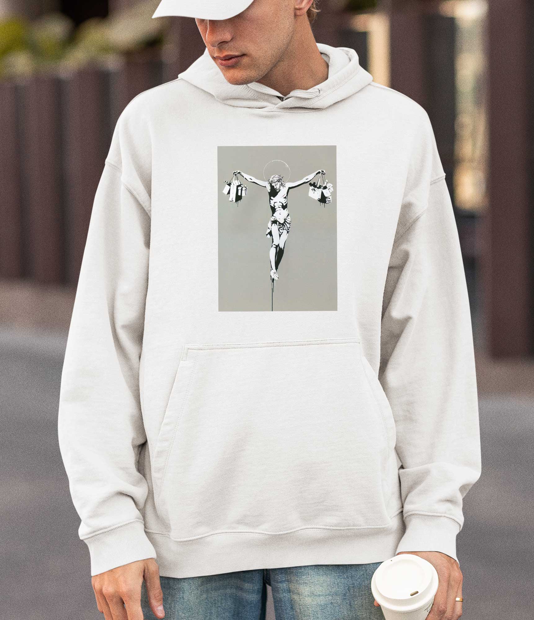 Image of Banksy Hoodie - Jesus Shopping Banksy-Apparel