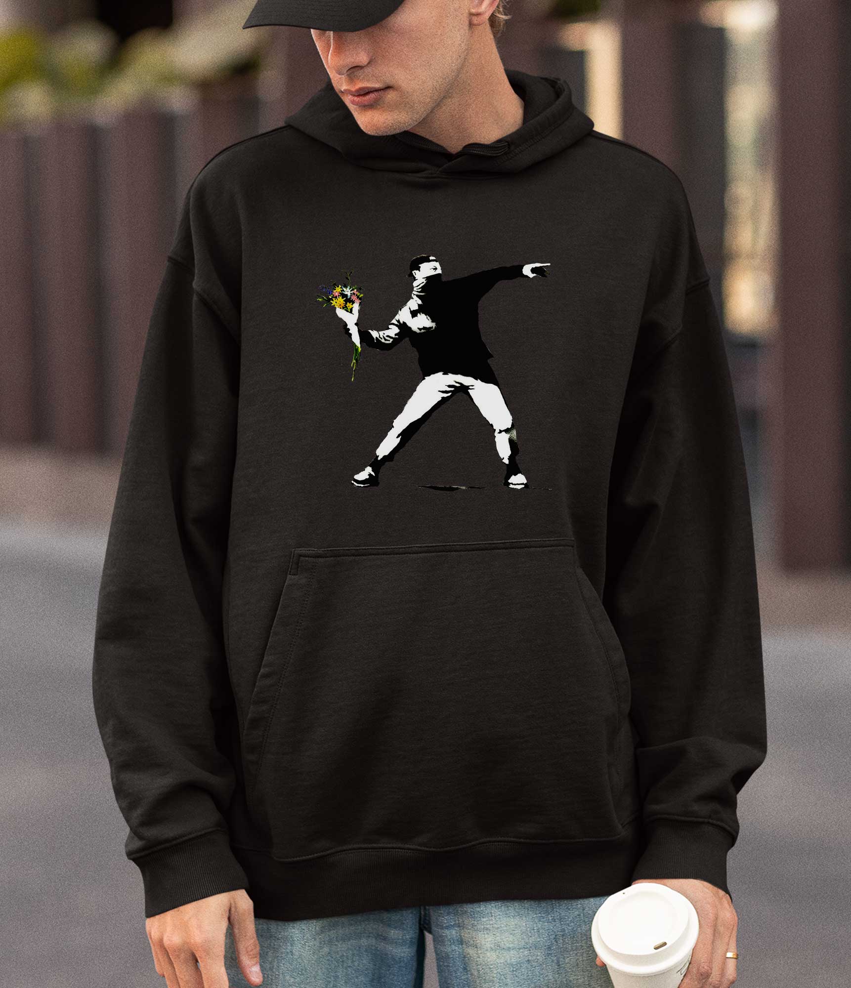 Image of Banksy Hoodie - Flower Thrower Banksy-Apparel