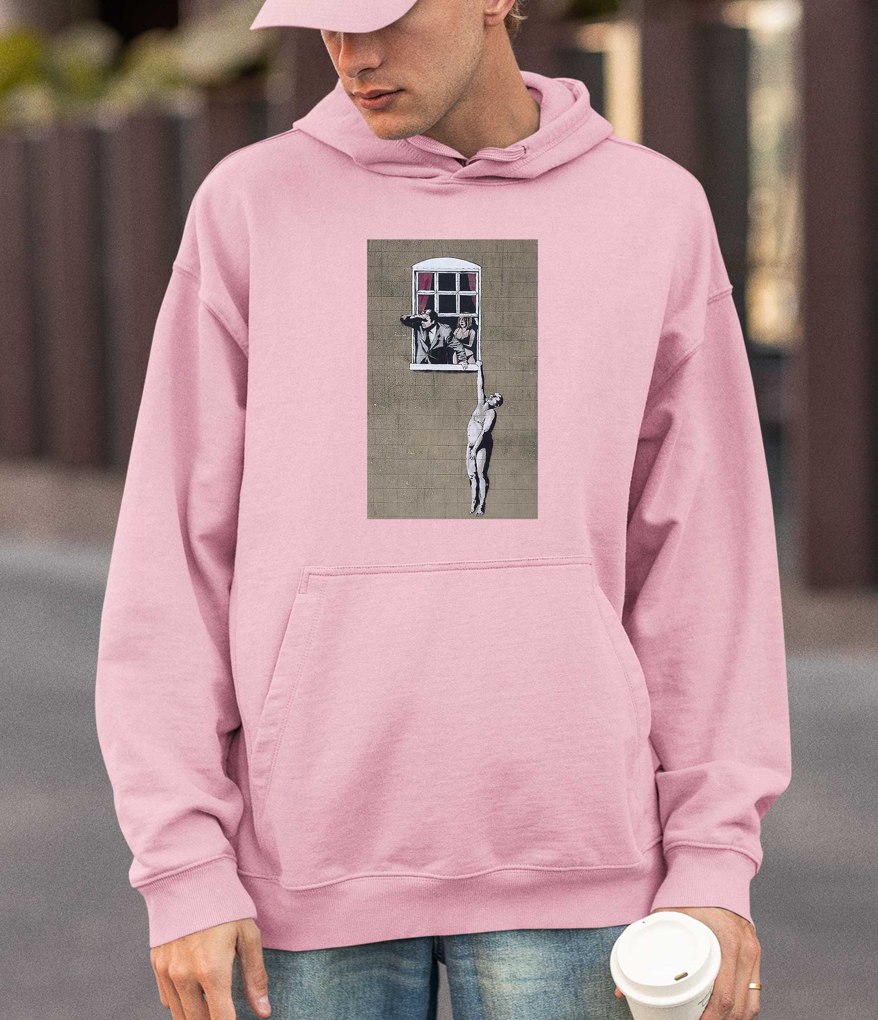 Image of Banksy Hoodie - Naked Man Hanging Banksy-Apparel