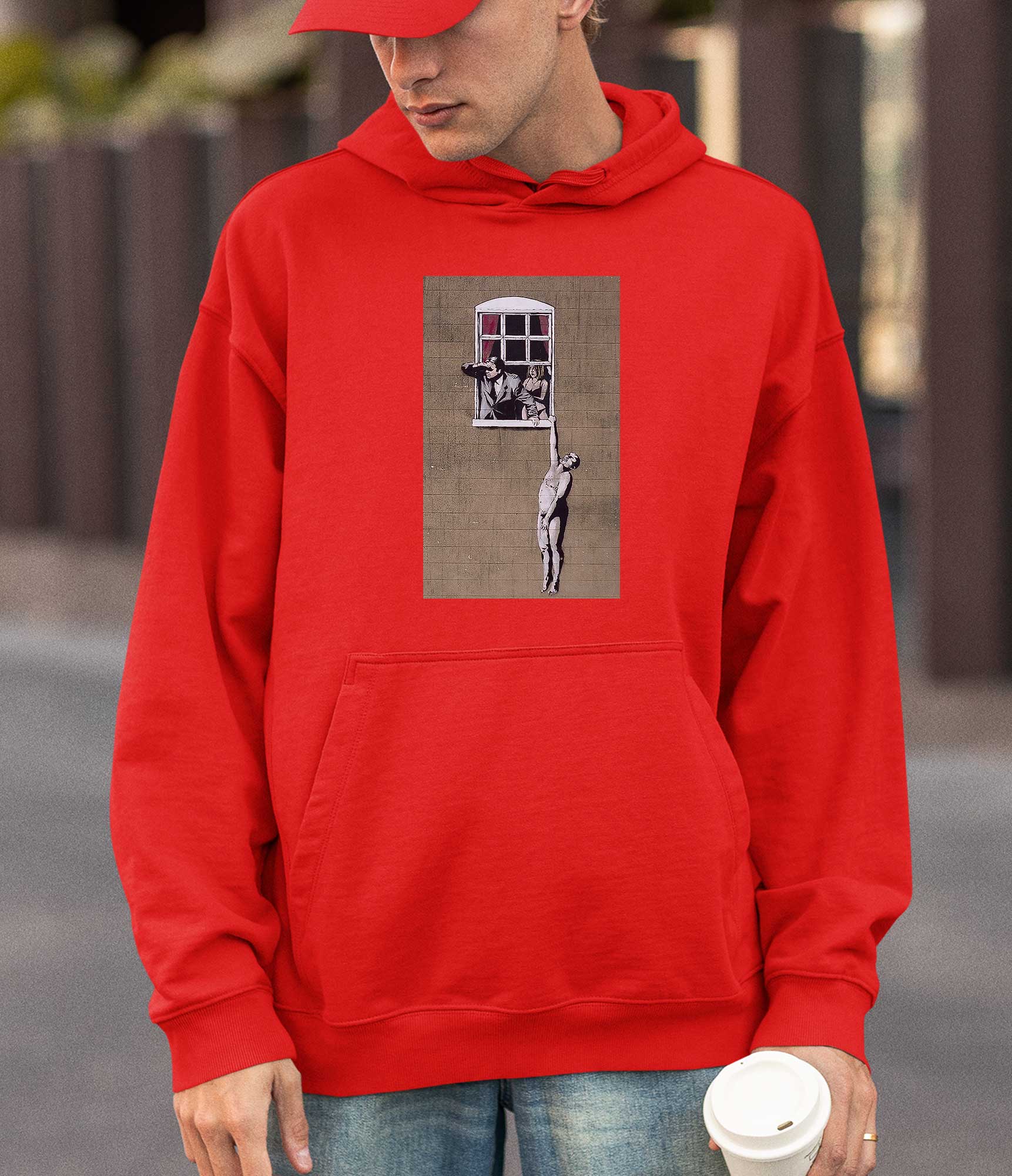 Image of Banksy Hoodie - Naked Man Hanging Banksy-Apparel