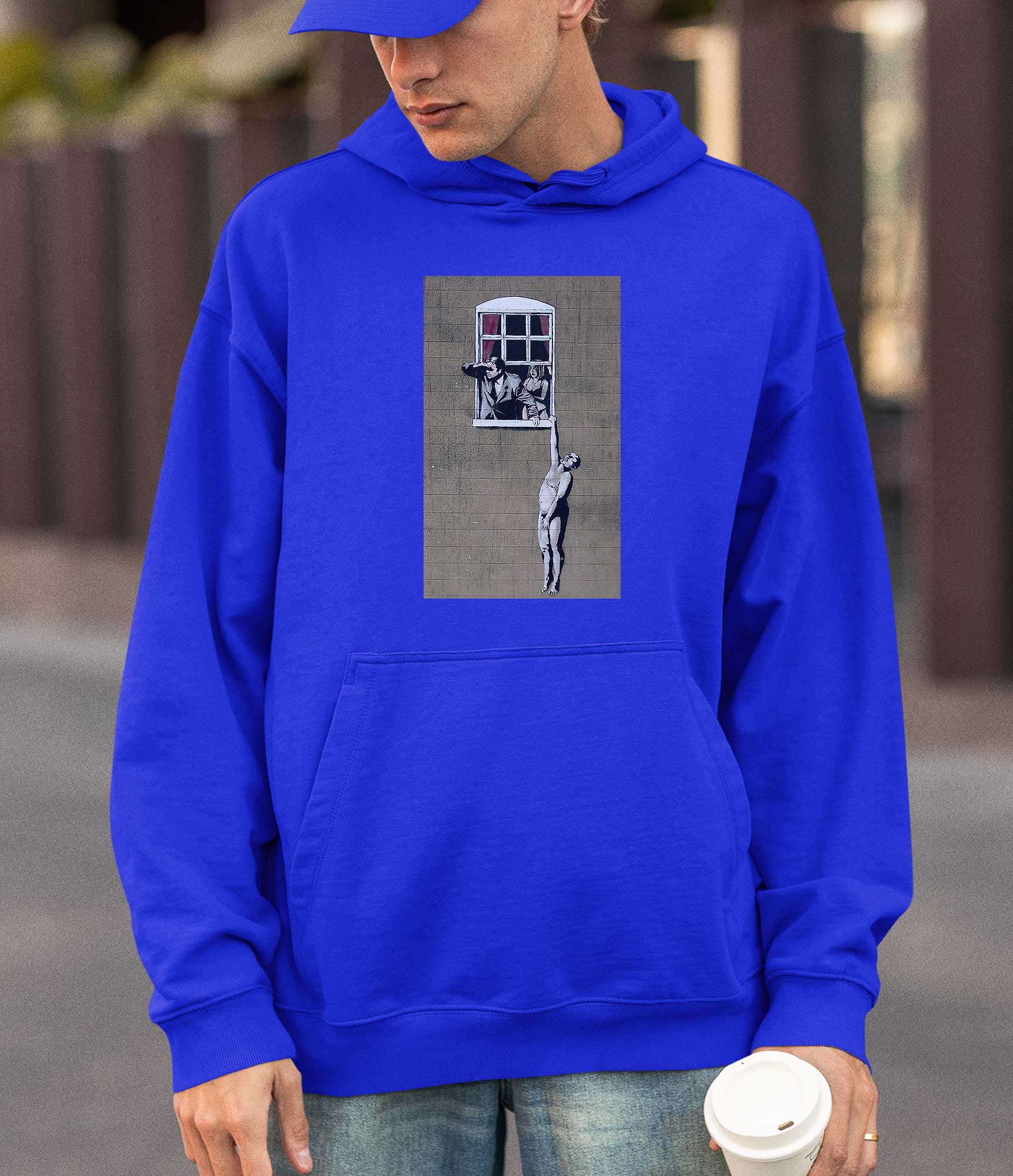Image of Banksy Hoodie - Naked Man Hanging Banksy-Apparel