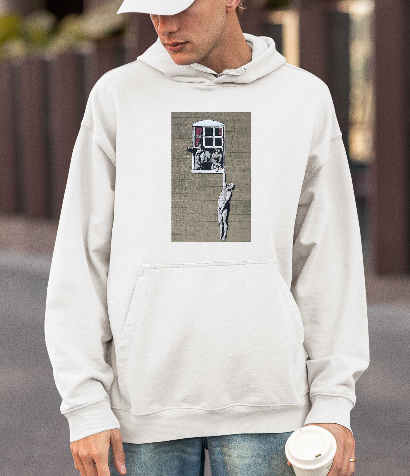 Image of Banksy Hoodie - Naked Man Hanging Banksy-Apparel