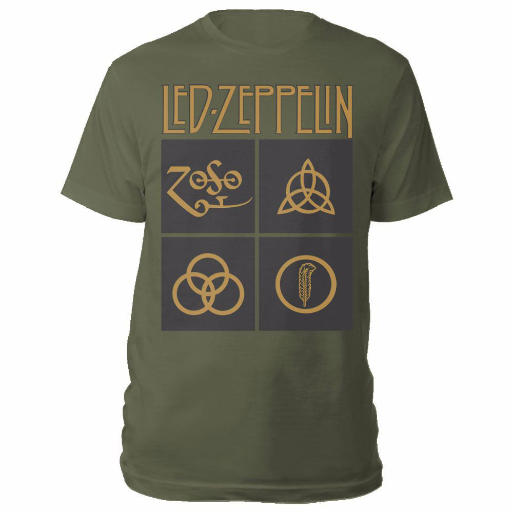 Image of Led Zeppelin T-shirt - Gold Symbols in Black Square Rock Off