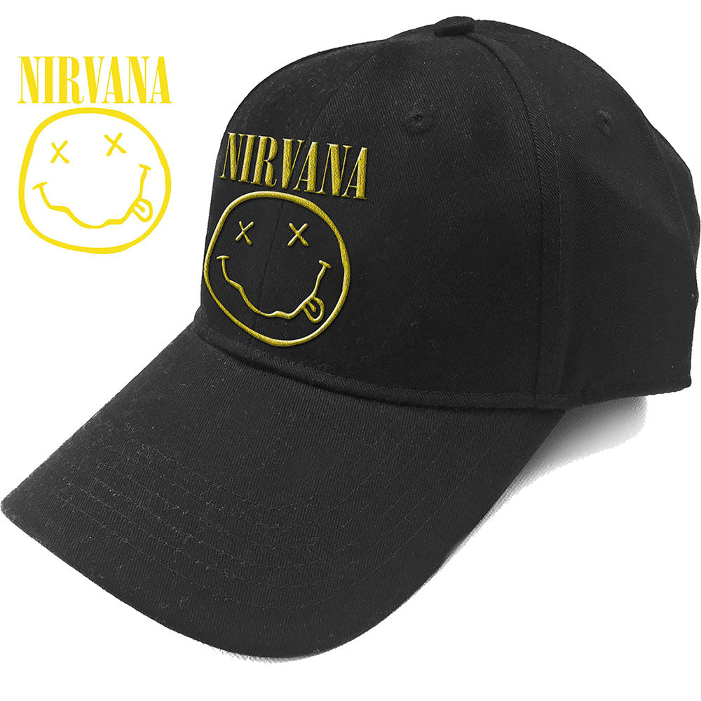 Image of Nirvana Unisex Baseball Cap: Logo & Smiley Face Rock Off