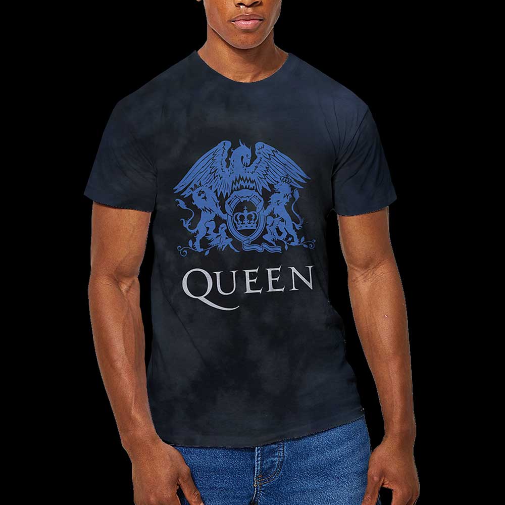 Image of Queen T-Shirt - Blue Royal Crest (Dip-Dye) Amplified