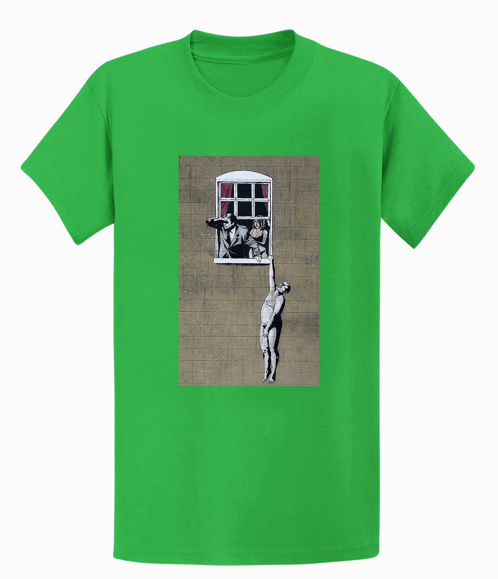 Image of Banksy Men's T-shirt - Naked Man Hanging Banksy-Apparel