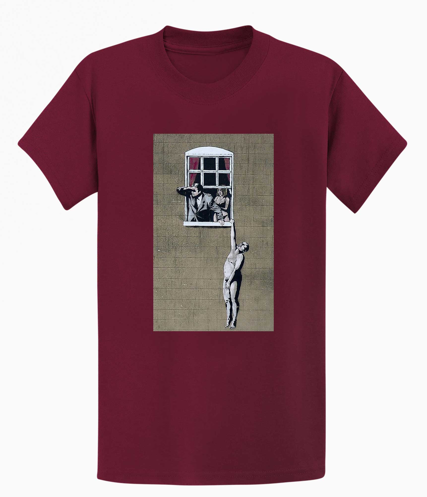 Image of Banksy Men's T-shirt - Naked Man Hanging Banksy-Apparel