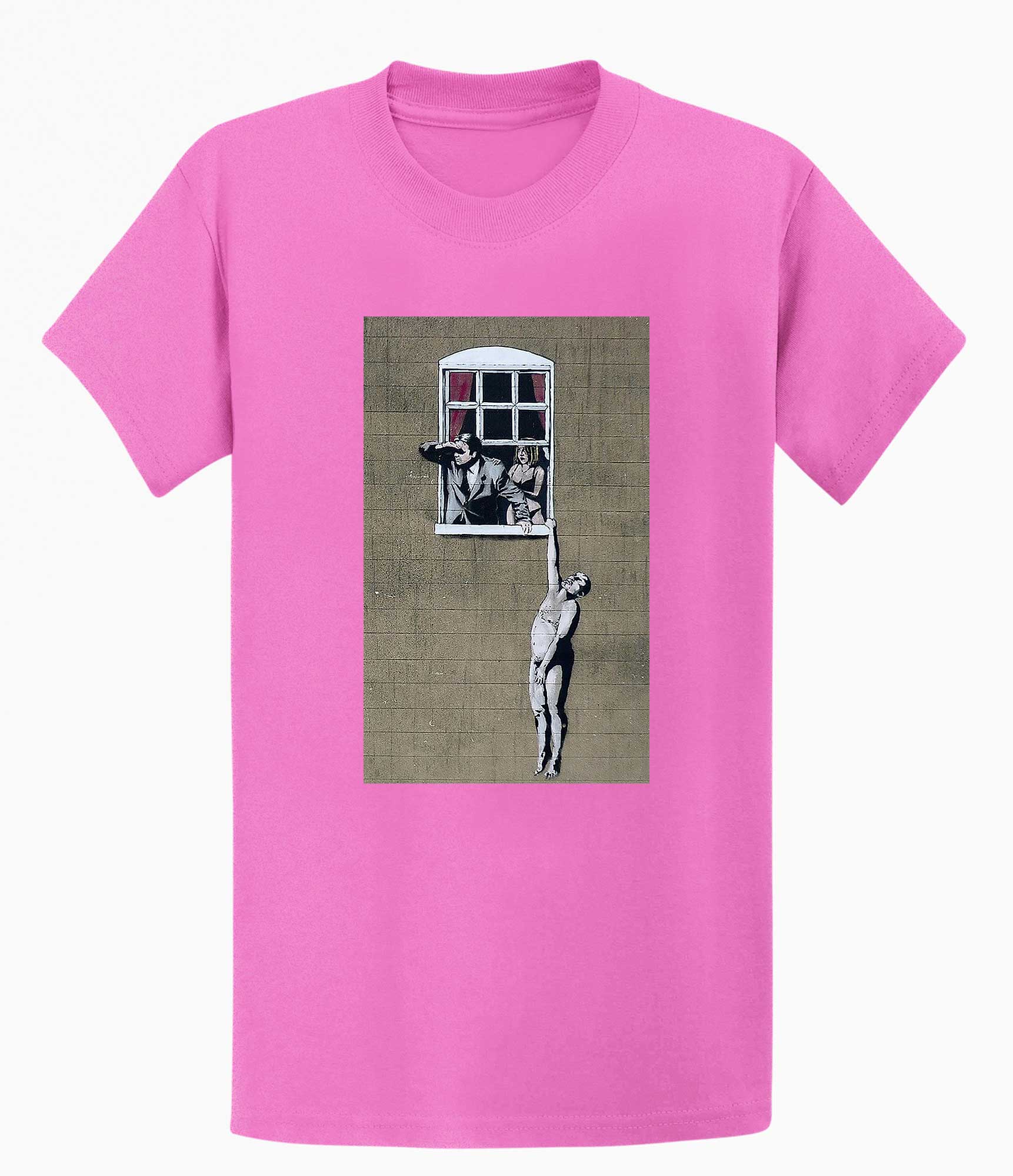 Image of Banksy Men's T-shirt - Naked Man Hanging Banksy-Apparel